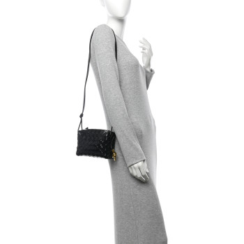 BOTTEGA VENETA Nappa Intrecciato Metallic Knot Mini Loop Camera Bag Black