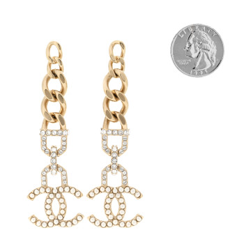 CHANEL Metal Crystal CC Vendome CC Dangle Earrings Gold