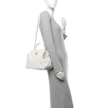 CHANEL Aged Calfskin Quilted Double Sided Bowling Bag White