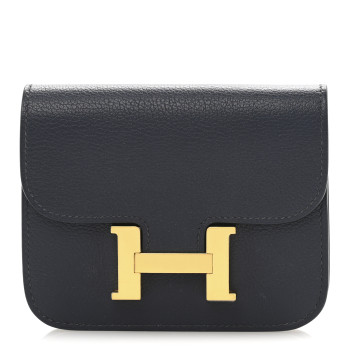 HERMES Evercolor Constance Slim Wallet Bleu Nuit