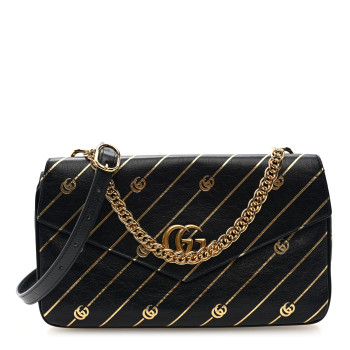 GUCCI Calfskin Diagonal GG Medium Thiara Double Envelope Shoulder Bag Black White