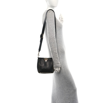 VALENTINO GARAVANI Pebbled Calfskin Mini Rockstud Flip-Lock Messenger Bag Black