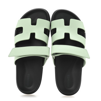 HERMES Epsom Womens Chypre Sandals 40 Vert Jade