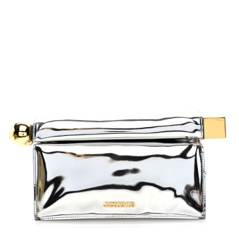 JACQUEMUS Metallic Patent Calfskin La Pochette Rond Carre Silver