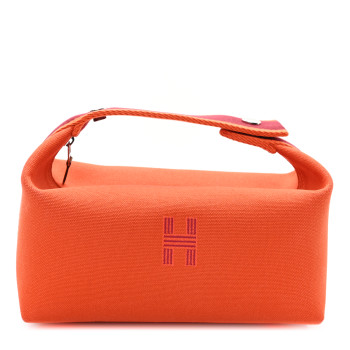 HERMES Canvas Small Bride-A-Brac Pouch Orange Burgundy