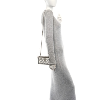 CHANEL Metallic Lambskin Quilted Small CC Dynasty Vanity Case With Chain Silver