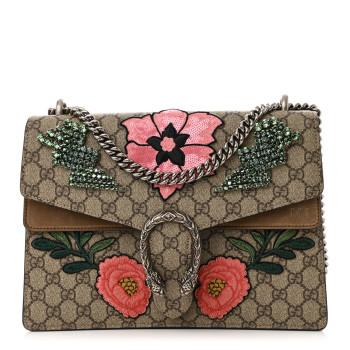 GUCCI GG Supreme Monogram Embroidered Medium Dionysus Shoulder Bag Beige