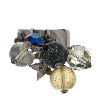 CHANEL Ruthenium Beaded CC Star Ring 6.25