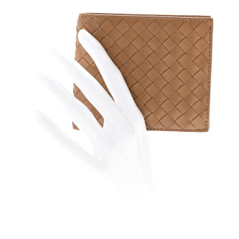 BOTTEGA VENETA Nappa Intrecciato Bi-Fold Wallet Brown