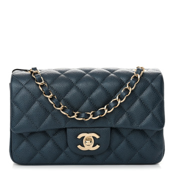 Iridescent Caviar Quilted Mini Rectangular Flap Dark Blue