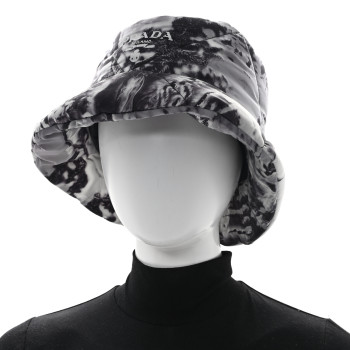 PRADA Re-Nylon Printed Logo Padded Mens Bucket Hat XL Grey