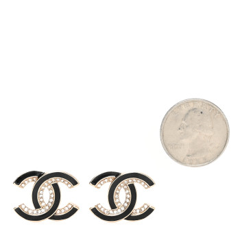 CHANEL Crystal Enamel CC Earrings Gold Black