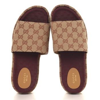 GUCCI Canvas GG Monogram Angelina Platform Slide Sandals 40 Beige Ruggine