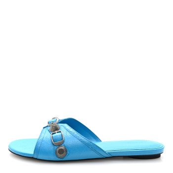 BALENCIAGA Agneau Arena Cagole Flat Sandals 38.5 Cyan