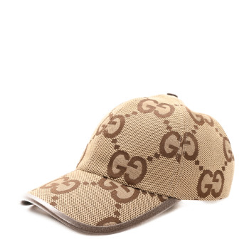 GUCCI Monogram Jumbo GG Baseball Hat M 57 Camel Ebony