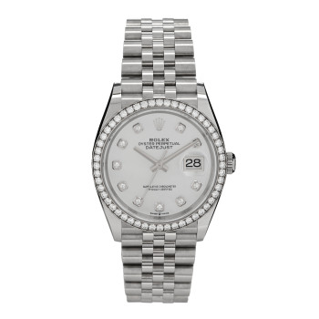 ROLEX Stainless Steel 18K White Gold Diamond Bezel Mother of Pearl 36mm Oyster Perpetual Datejust Watch 126284RBR