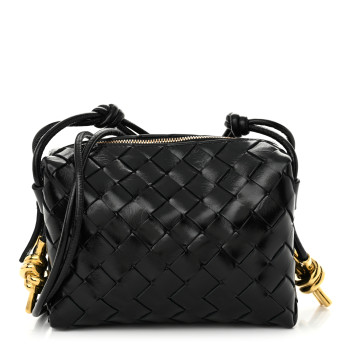BOTTEGA VENETA Nappa Intrecciato Metallic Knot Mini Loop Camera Bag Black