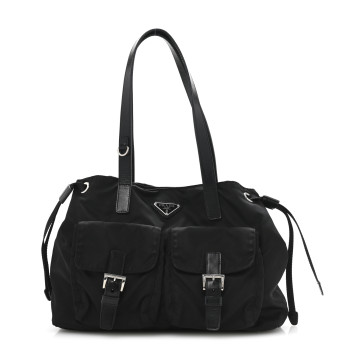 PRADA Nylon Vela Drawstring Shopping Tote Black