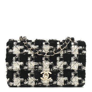 CHANEL Tweed Quilted Mini Rectangular Flap Black Ecru White