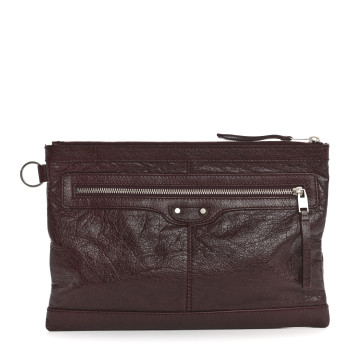 BALENCIAGA Agneau Arena Classic Silver Hardware Medium Clip Acajou Fonce