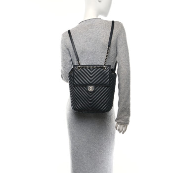CHANEL Calfskin Chevron Quilted Large Urban Spirit Backpack Black