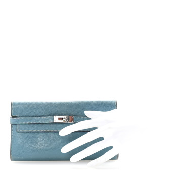 HERMES Epsom Kelly Longue Wallet Blue Jean