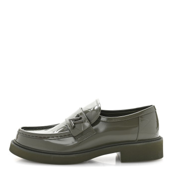 LOUIS VUITTON Shiny Calfskin Academy Loafers 38 Kaki
