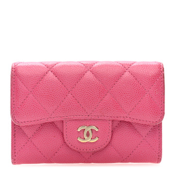 CHANEL Caviar Quilted Flap Card Holder Wallet Pink