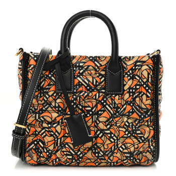 BURBERRY Lambskin Quilted Printed TB Heritage Check Mini Freya Tote Orange