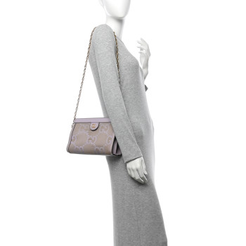 GUCCI Monogram Jumbo GG Textured Dollar Calfskin Small Ophidia Chain Shoulder Bag Beige Lapis