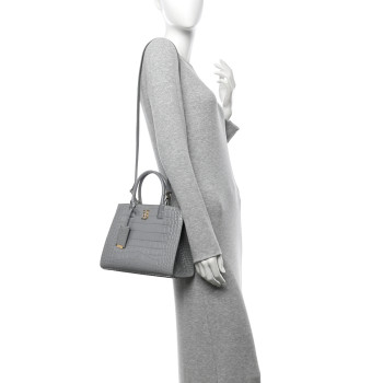 BURBERRY Crocodile Embossed Calfskin Mini Frances Tote Cloud Grey