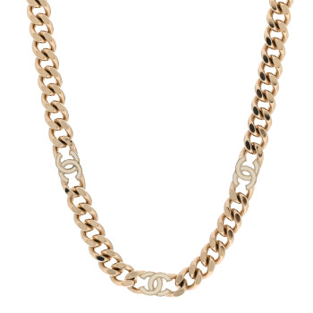 CHANEL Metal Enamel Chain CC Choker Gold White