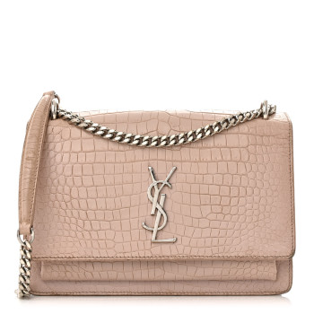 SAINT LAURENT Calfskin Crocodile Embossed Medium Monogram Sunset Rose Antic