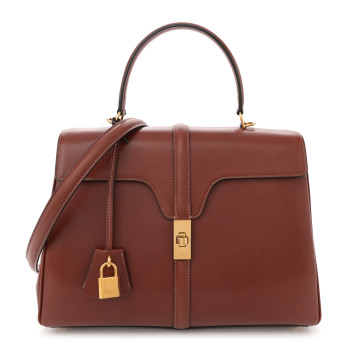 CELINE Natural Calfskin Medium 16 Top Handle Bag Teck