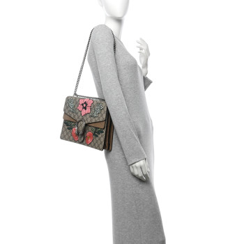 GUCCI GG Supreme Monogram Embroidered Medium Dionysus Shoulder Bag Beige