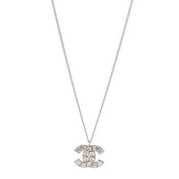 CHANEL Crystal Heart CC Necklace Silver