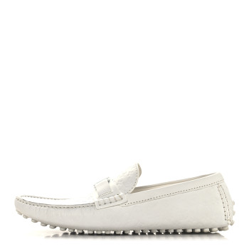LOUIS VUITTON Soft Calfskin Mini Monogram Embossed Mens Hockenheim Moccasin Loafers 10 White