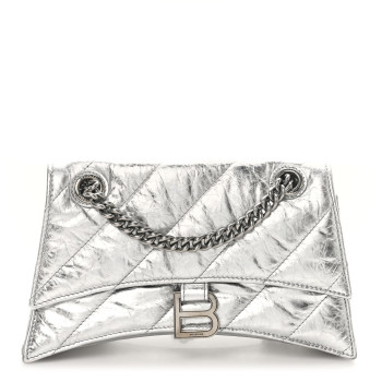 BALENCIAGA Crushed Calfskin Quilted Small Crush Chain Bag Silver