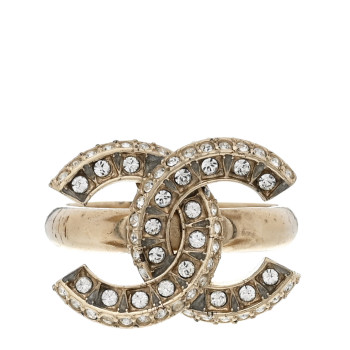 CHANEL Metal Crystal CC Ring 49 5 Gold