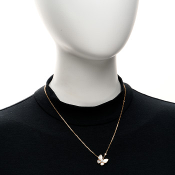 VAN CLEEF & ARPELS 18K Rose Gold Diamond Mother of Pearl Two Butterfly Pendant Necklace