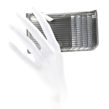 SAINT LAURENT Metallic Specchio Calfskin Striped 5 Fragments Zip Pouch Card Holder Silver