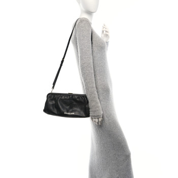 BALENCIAGA Grained Calfskin Logo Cloud Clutch XL Black