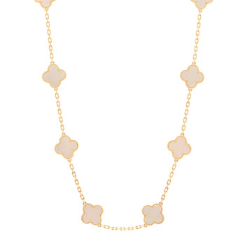VAN CLEEF & ARPELS 18K Yellow Gold Mother of Pearl 10 Motifs Vintage Alhambra Necklace