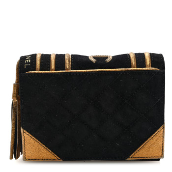 CHANEL Suede Quilted Bible Book CC Clutch Black