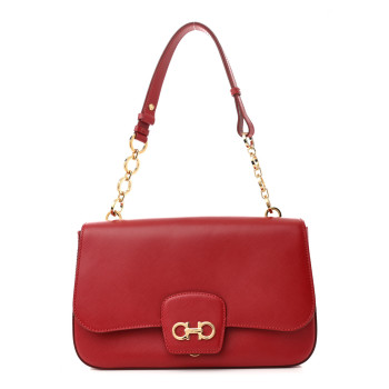 SALVATORE FERRAGAMO Hammered Calfskin Gancini Bree Flap Rosso