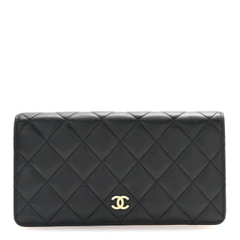 CHANEL Lambskin Quilted Yen Wallet Black