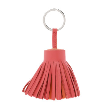 HERMES Lambskin Bicolor Carmen Tassel Key Holder Rose Jaipur Feu