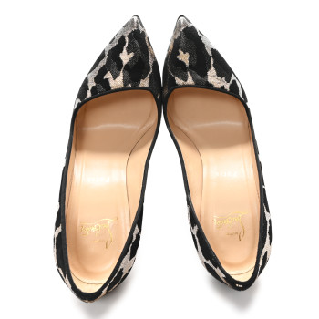 CHRISTIAN LOUBOUTIN Lurex Feline Corneille 100 Pumps 38.5 Black Gold