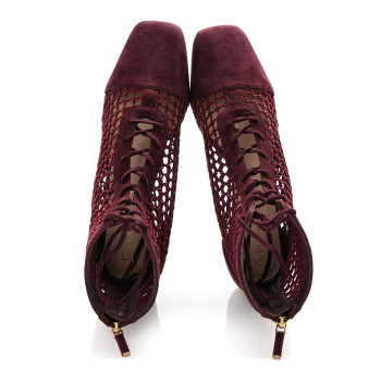 CHRISTIAN DIOR Suede Resille Naughtily-D 30mm Ankle Boots 35 Rouge Noir