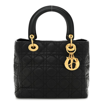 CHRISTIAN DIOR Lambskin Cannage Medium Lady Dior Black